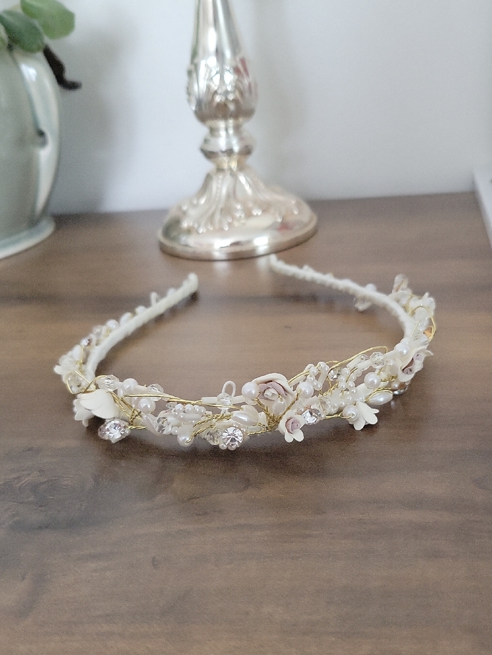 Vintage Gold Floral Pearl & Blush Hairband